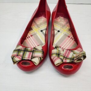 Henry Ferrera Red Rain shoes Plaid Bow Peek A Boo Toe Size 9 Rare Find Fast Ship